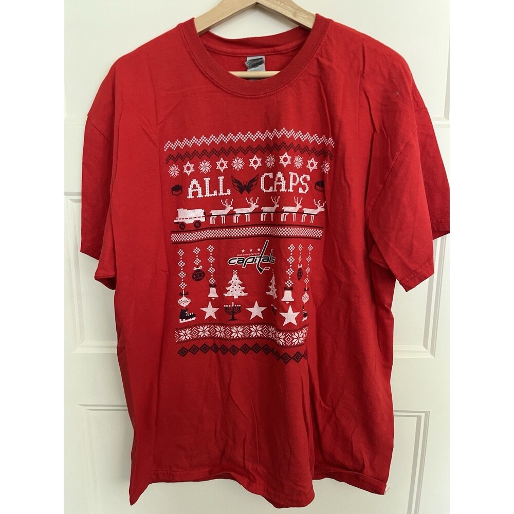 Washington Capitals NHL “All Caps” Graphic Christmas T-Shirt Shirt XL